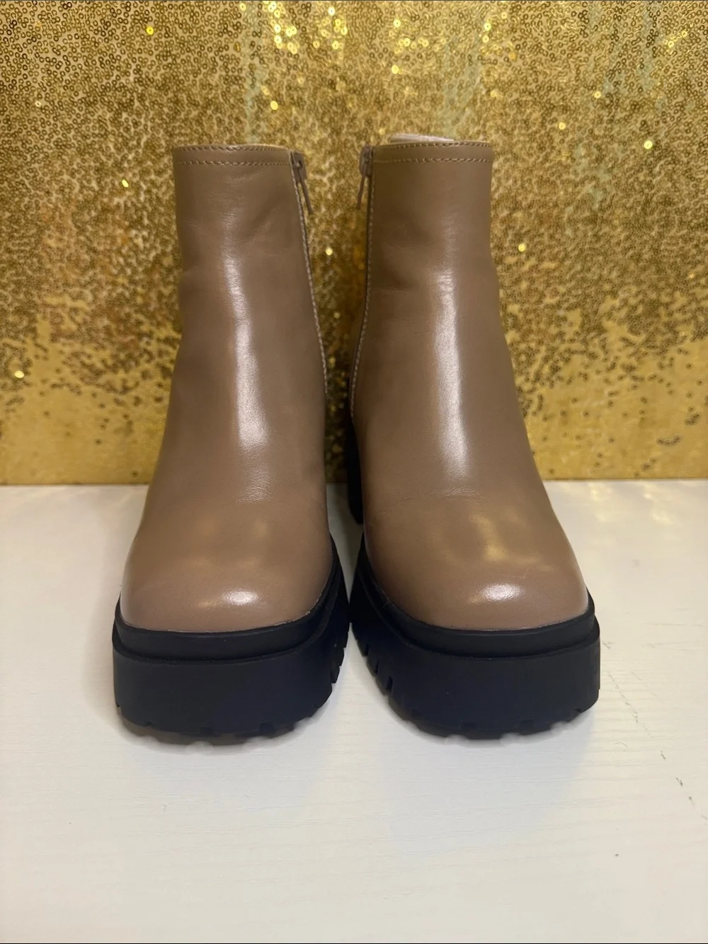 Jeffrey Campbell Anemone Ankle Boots Nude Leather Platform Ankle Boots